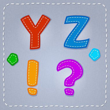 Vector stitches font. Y, Z clipart