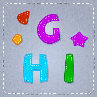 Vector stitches font. G, H, I clipart