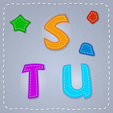 Vector stitches font. S, T, U clipart