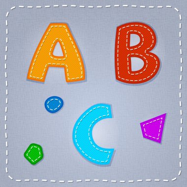 Vector stitches font. A, B, C clipart