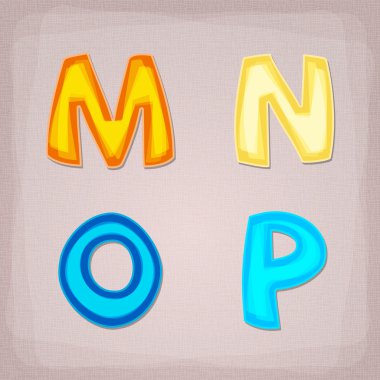 Vector colorful font. M, N, O, P clipart