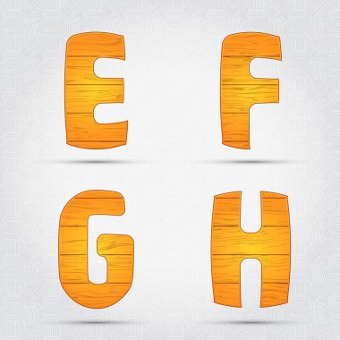 Wooden vector font. E, F, G, H clipart