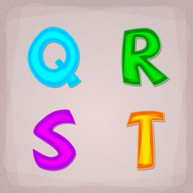 Vector colorful font. Q, R, S, T