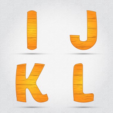 Wooden vector font. I, J, K, L clipart