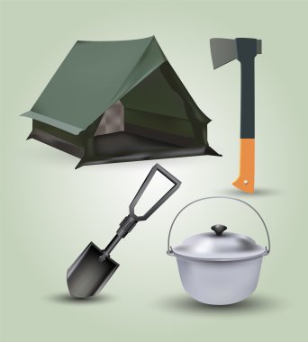 Vector set of hike and tourism equipment. clipart