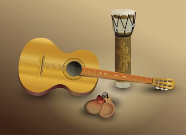 Gitar ve perküsyon. vektör çizim 