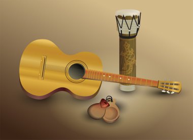 Guitar and percussion . vector illustration  clipart