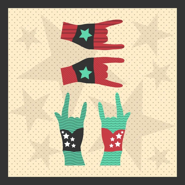 Ruce Vzhůru Ukazující Rock Znamení Grunge Ilustrace — Stockový vektor
