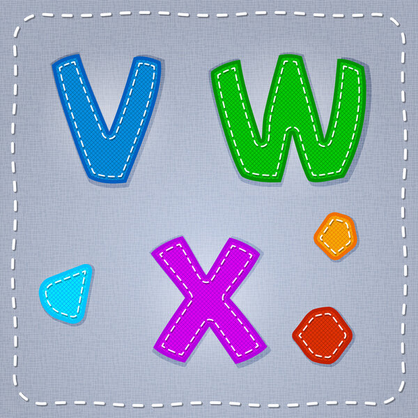 Vector stitches font. V, W, X