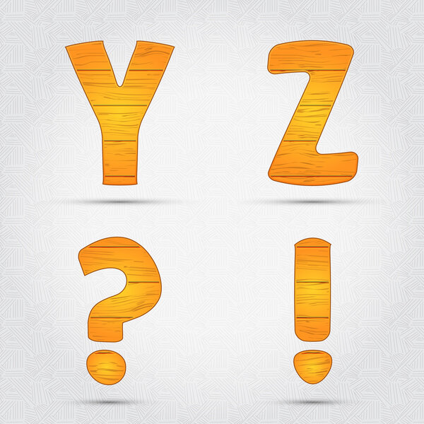 Wooden vector font. Y, Z