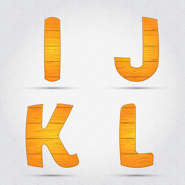 Wooden vector font. I, J, K, L