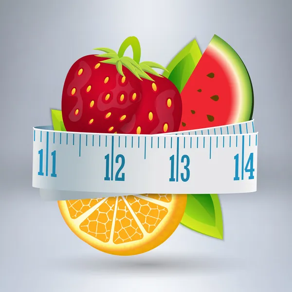 Vector Illustration Fruits Measuring Tape — Stock Vector