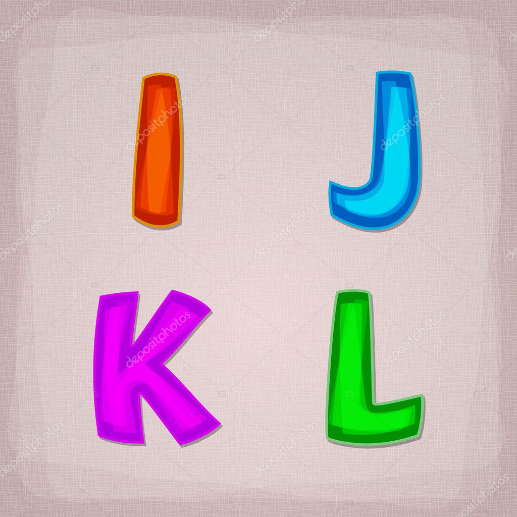 Vector colorful font. I, J, K, L