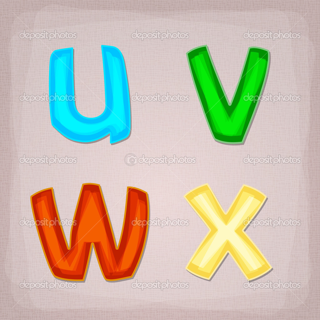 Vector colorful font. U, V, W, X