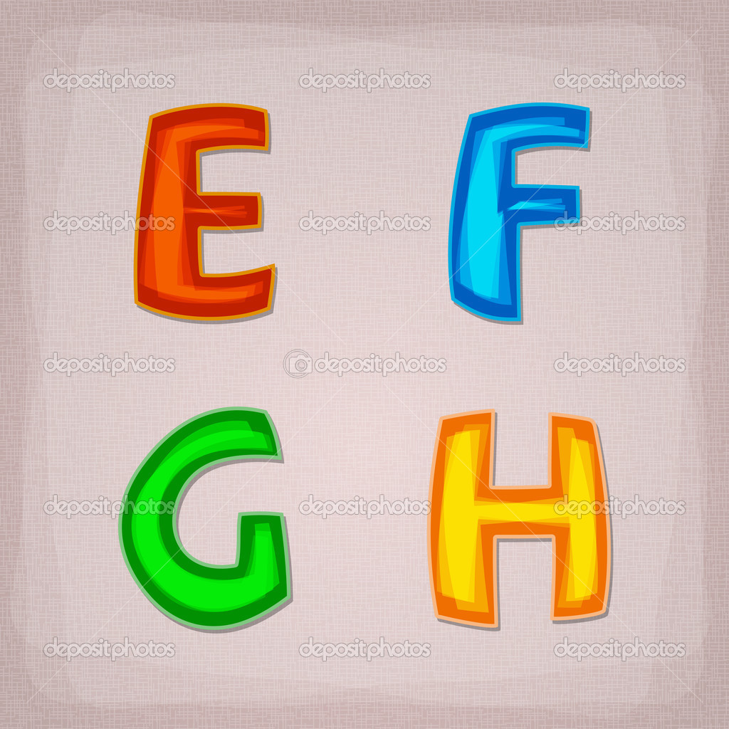 Vector colorful font. E, F, G, H
