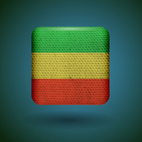 Rastafarian reggae flag with fabric texture. Vector icon.