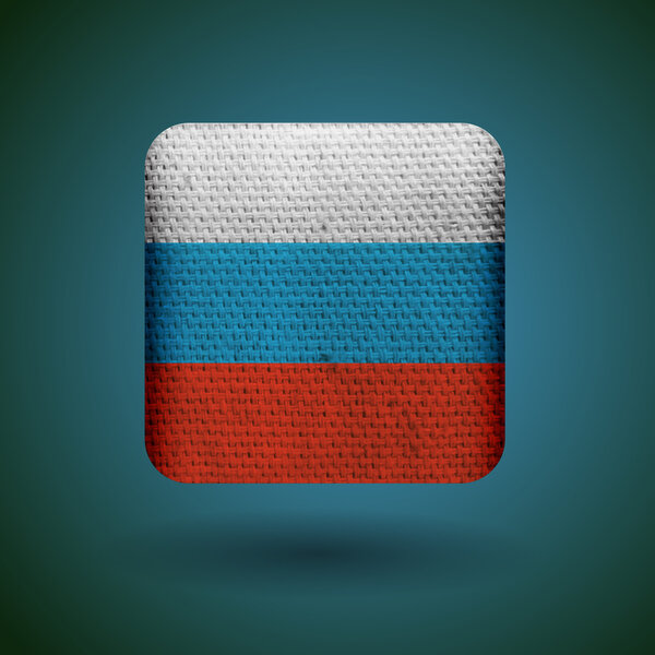 Russia flag with fabric texture. Vector icon.