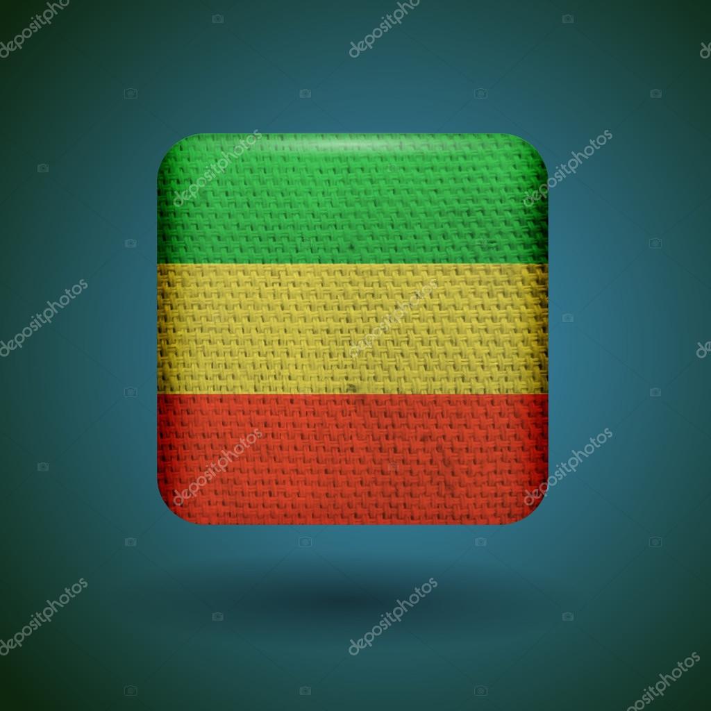 Rastafarian reggae flag with fabric texture. Vector icon.