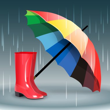 Rubber boots and umbrella clipart