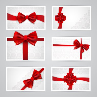 Set of beautiful cards with red gift bows clipart