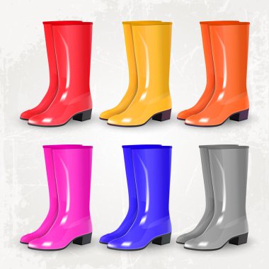 Colored rubber boots vector set clipart
