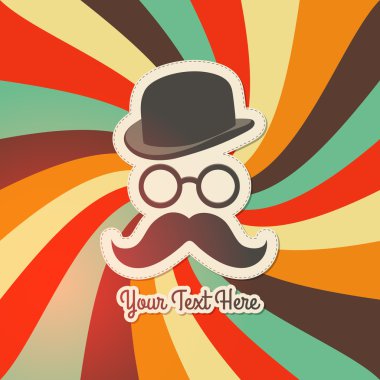 Vintage background with bowler, mustaches and glasses. clipart