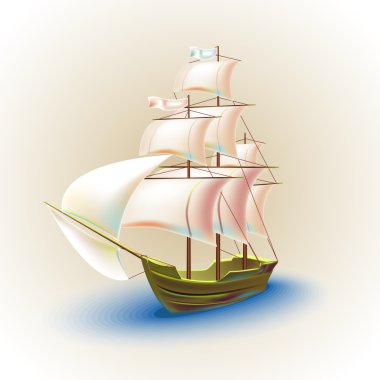 Old ship with sails. Vector illustration. clipart