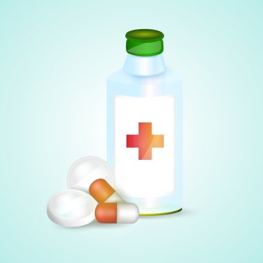 Prescription pill bottle with pills clipart