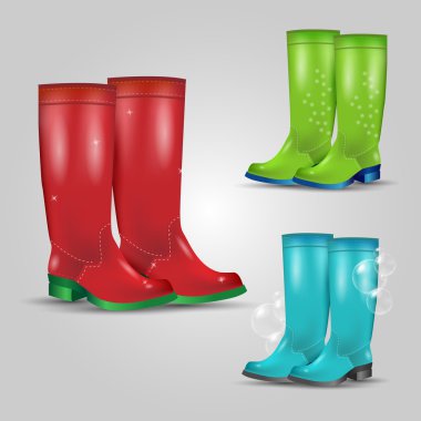 Colored rubber boots vector set clipart