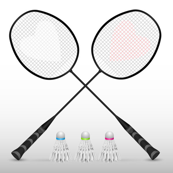 Silhouettes of badminton rackets in vector
