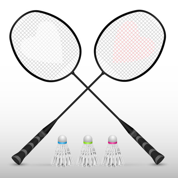Silhouettes of badminton rackets in vector
