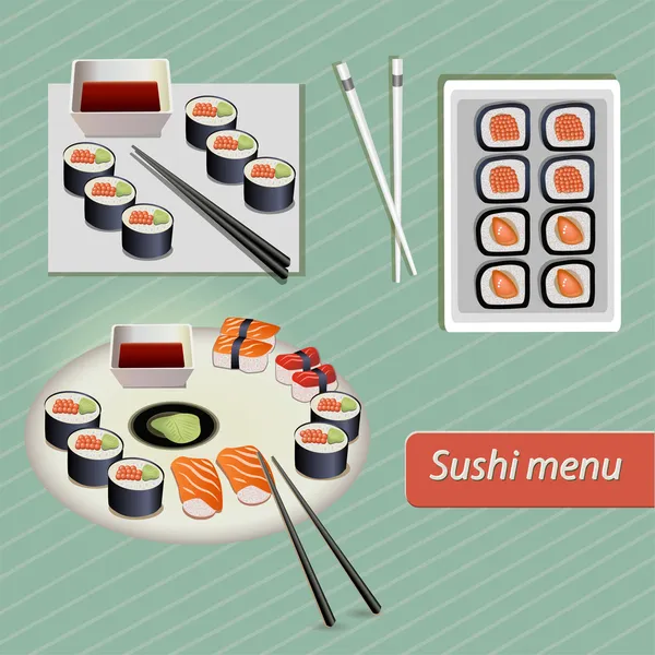 Sushi Japonês Alimento Vetor Ilustração — Vetor de Stock