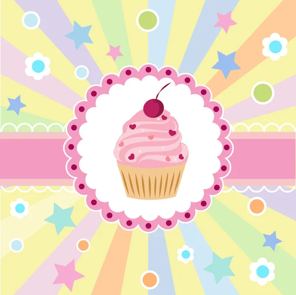 Tarjeta Cumpleaños Feliz Lindo Con Cupcake Ilustración Vectorial — Vector de stock