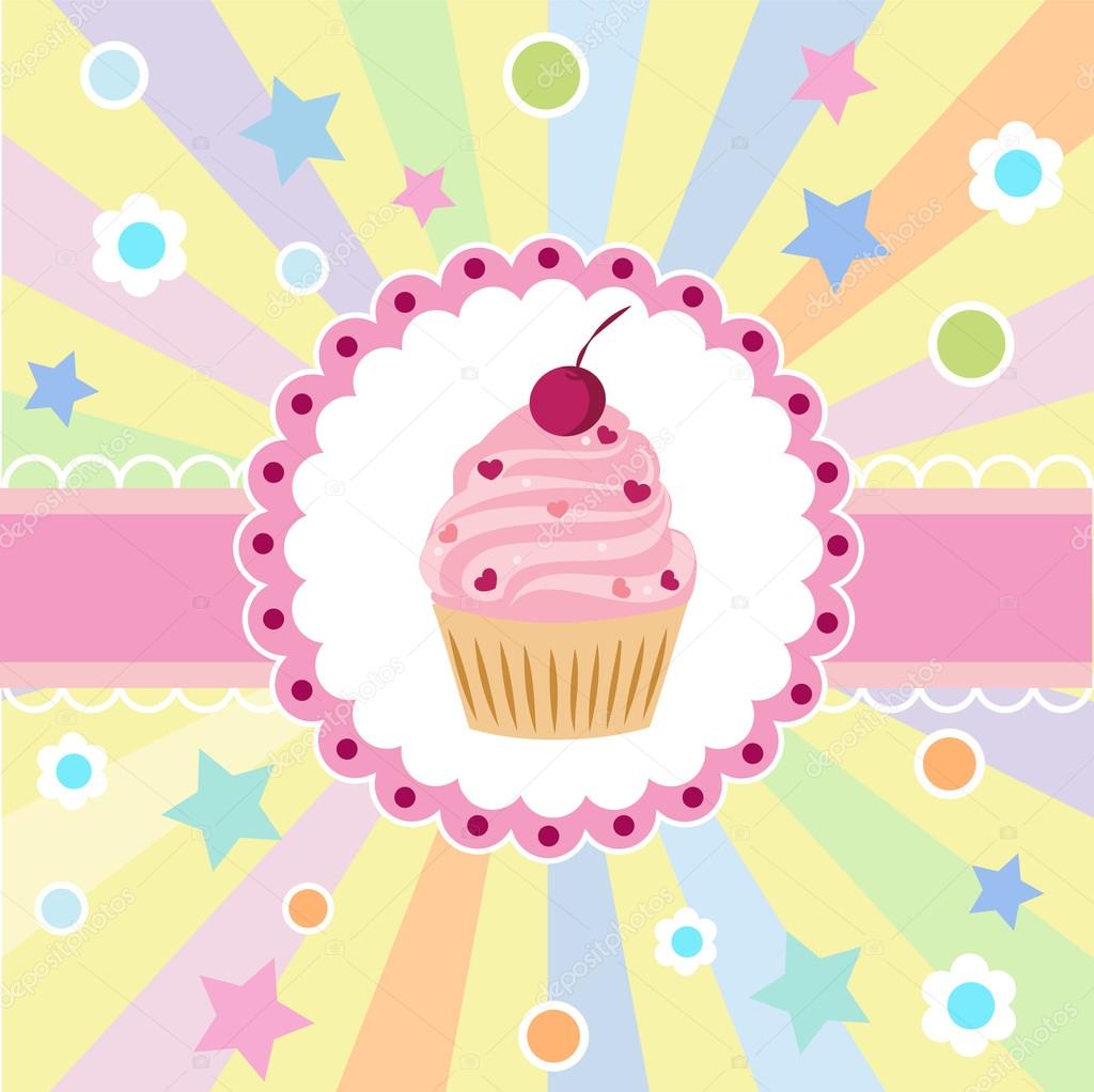 tarjeta de cumpleaños feliz lindo con cupcake. ilustración vectorial 2022