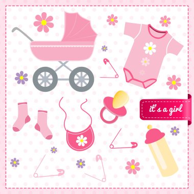 Baby girl announcement card. vector illustration clipart