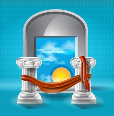 Wonderful sunset view between roman columns. Vector background. clipart