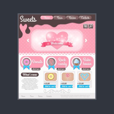 şeker dükkanı için Web sitesi şablonu.