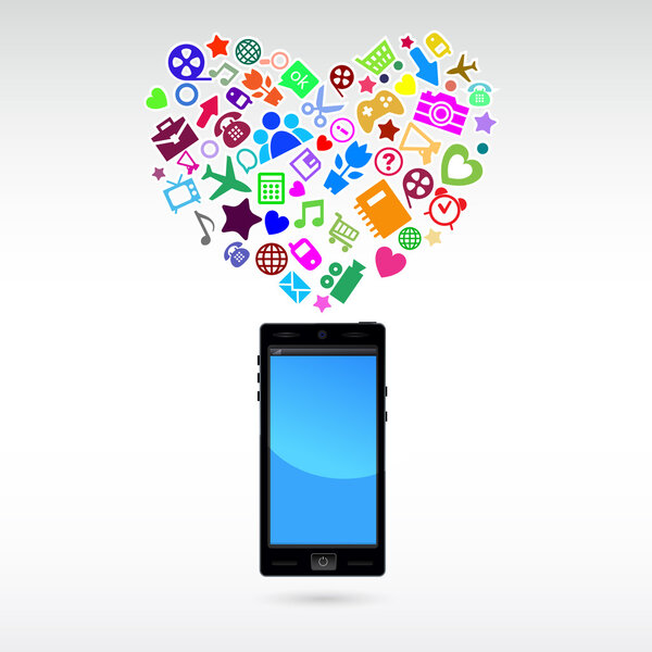 Encanta Aplicación Teléfono Móvil Ilustración Vectorial — Vector de stock
