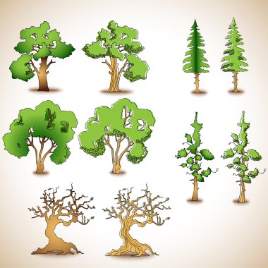 Vector set of green trees. clipart