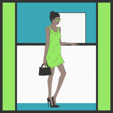 Woman in green dress. clipart