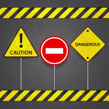 Vector road signs: stop caution dangerous clipart