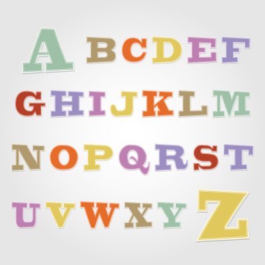 Joyful sticker font - letter from A to Z clipart