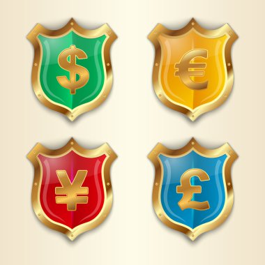 Currency signs - dollar, euro, yen and pound. Vector money symbol. clipart