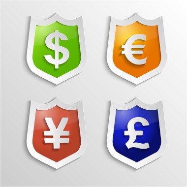 Currency signs - dollar, euro, yen and pound. Vector money symbol. clipart