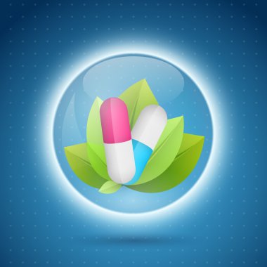 Pill on leafs, vector illustration  clipart