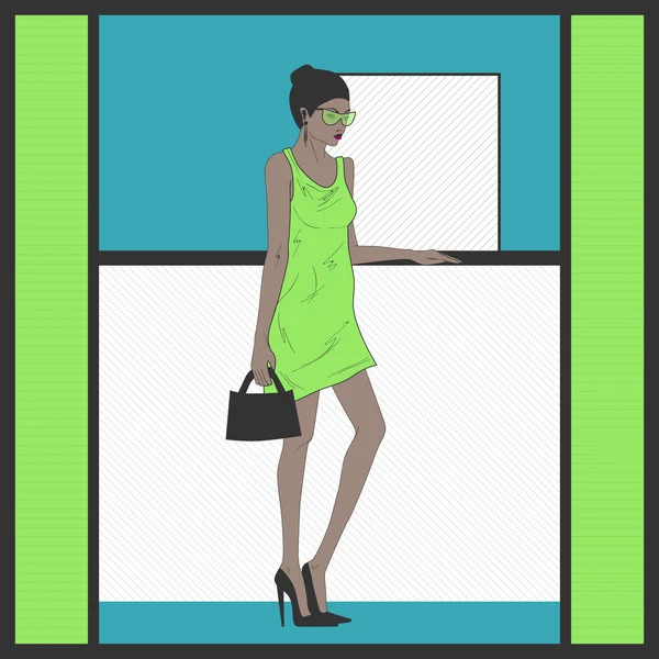 Mujer Vestido Verde — Vector de stock