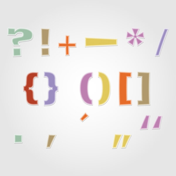 Набор цветных знаков пунктуации и знаков, вектор
