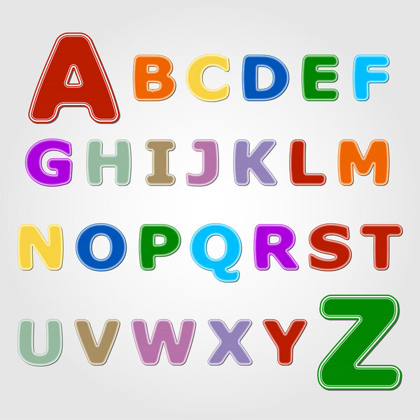 Colourful sticker font - letter from A to Z