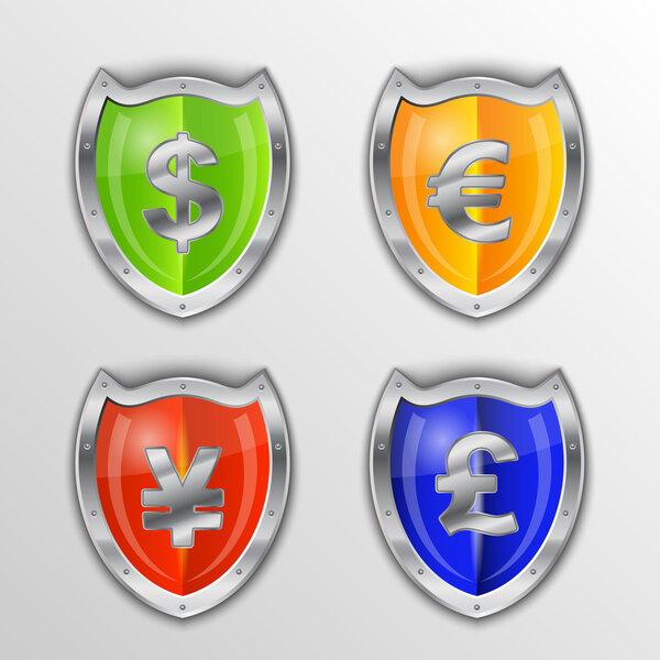 Currency signs - dollar, euro, yen and pound. Vector money symbol.