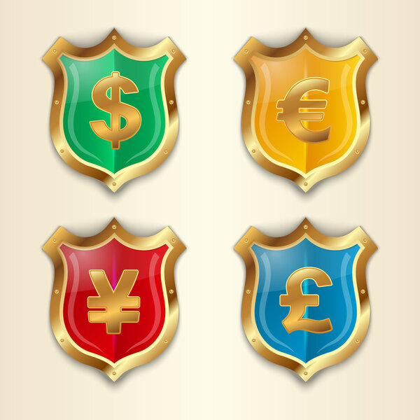 Currency signs - dollar, euro, yen and pound. Vector money symbol.